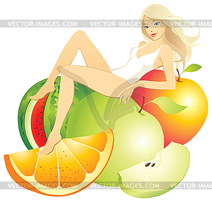 Girl in fruits - vector clip art