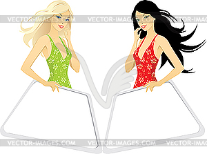 Two girls - color vector clipart