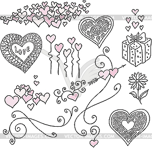 Set of design elements with hearts - vector clipart