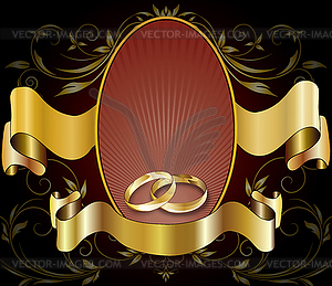 Vintage stylized floral frame with two wedding rings - vector image