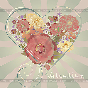 Valentines card with heart of flowers - vector clipart