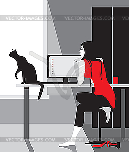 Relax girl in red - vector image
