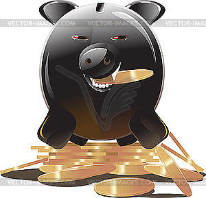 Black piggy bank - vector clipart