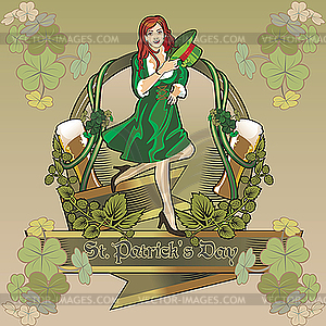 St. Patrick day girl label - royalty-free vector clipart