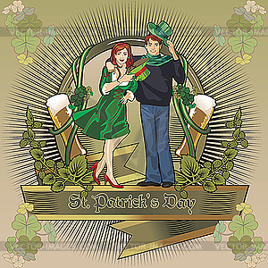 St. Patrick day girl label - vector image