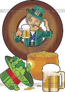 Leprechaun with beer - vector clipart / vector image