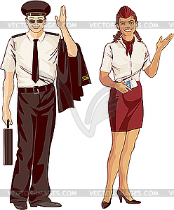 Стюардесса и пилот - векторная иллюстрация