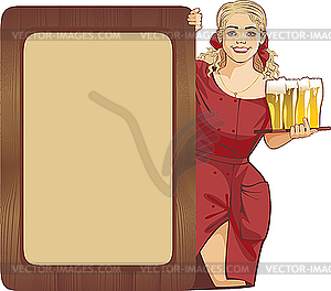 Waitress with beer - vector image