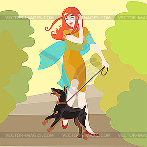 Girl with dog - royalty-free vector clipart