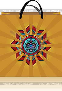 Yellow bag with ornament - vector image