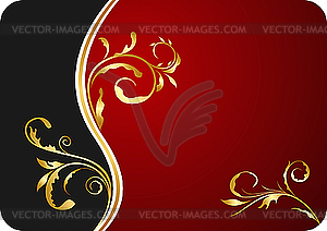 Red floral business card - vector image