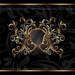 Golden ornate frame with shield - vector EPS clipart