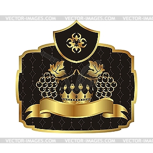 Gold label with grapevine with crown - vector clip art