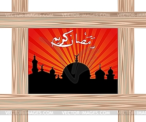 Ramazan celebration background with wooden frame - vector image