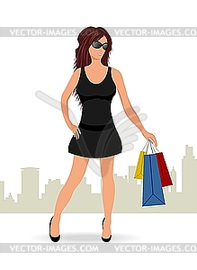 Shopping girl with bags - royalty-free vector image