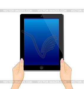 The turned on computer tablet in hand of the w - vector clipart