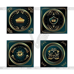 Set of dark gold-framed labels - vector image