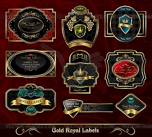 Set of colorful gold-framed labels - vector clipart