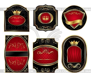 Set of black gold-framed labels - vector clipart