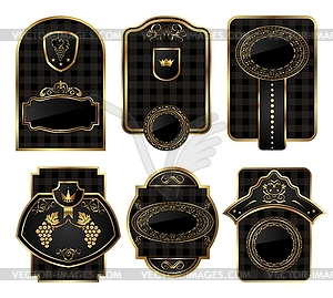 Набор черного золота декоративных рамок - векторное изображение клипарта