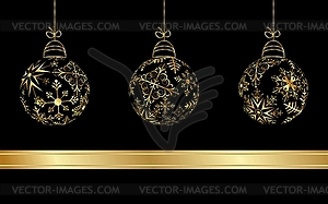 Устанавливать новогодние шары сделаны из золотой снежинки - изображение векторного клипарта