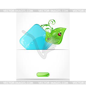 Красивый значок с зелеными листьями и божьи коровки - изображение в векторе