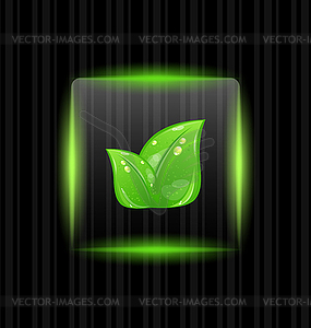 Transparent frame with green leaves on striped - vector clipart