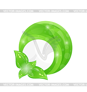 Green round frame with leaf elements, eco background - vector image