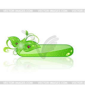 Eco glossy panel with green leaves and ladybug - vector image