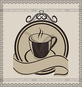 Vintage label with coffee mug for packing - vector image