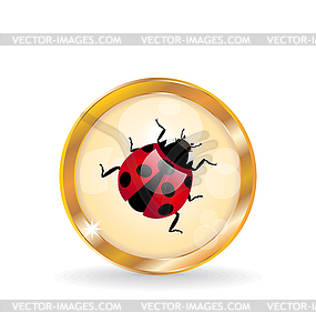 Golden circle label (button) with ladybug - vector clipart / vector image