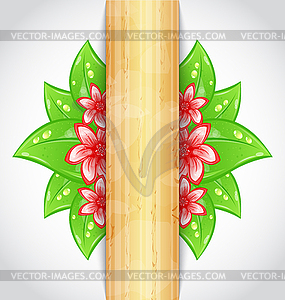 Eco friendly background with green leaves, flower, - vector image