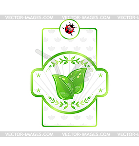 Natural eco label with green leaves for packing product - vector clipart