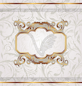 Golden retro frame, seamless floral texture - vector image