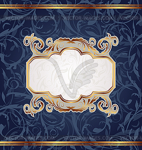 Golden retro emblem, seamless floral texture - vector clipart