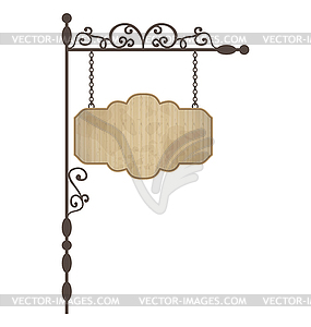 Wooden noticeboard with floral forged elements - royalty-free vector clipart