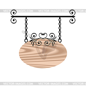 Wooden sign with place for text, floral forging element - vector clipart / vector image