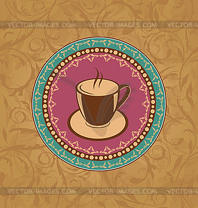 Cute ornate vintage with coffee cup - color vector clipart