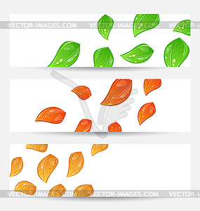 Set autumn seasonal cards with changing leaves - vector image