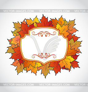 Autumnal floral card with colorful maple leaves - vector image