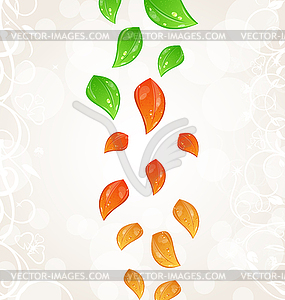 Autumn seasonal nature background with flying - vector image