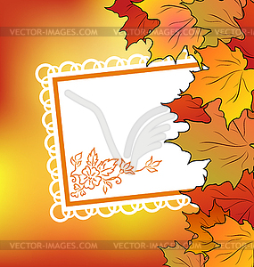 Autumn maple leaves with floral greeting card - vector image