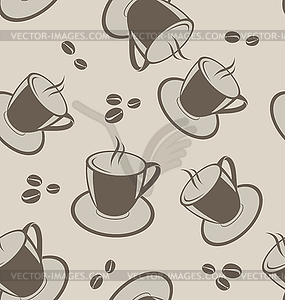 Seamless background with coffee cups and beans - vector image