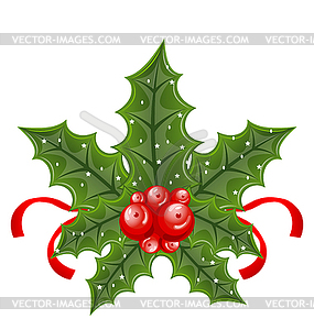 Christmas holly berry branches and ribbon back - vector clipart