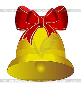 Golden christmas bell with red bow - vector clipart