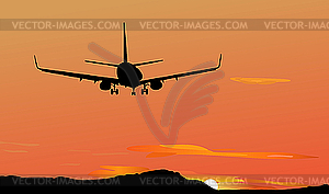 Самолет заходит на посадку - векторный рисунок
