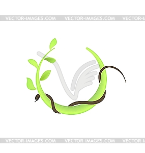 Concept of branch at green leaf and snake - vector clip art