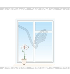 Flower in pot on window sill - vector clip art