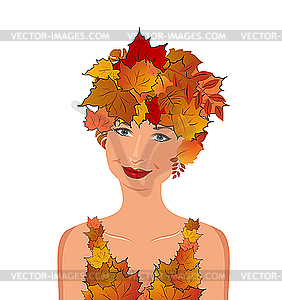 Elegant autumn girl with leaves - vector clipart