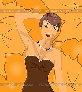 Smiling girl on autumn background - vector clipart